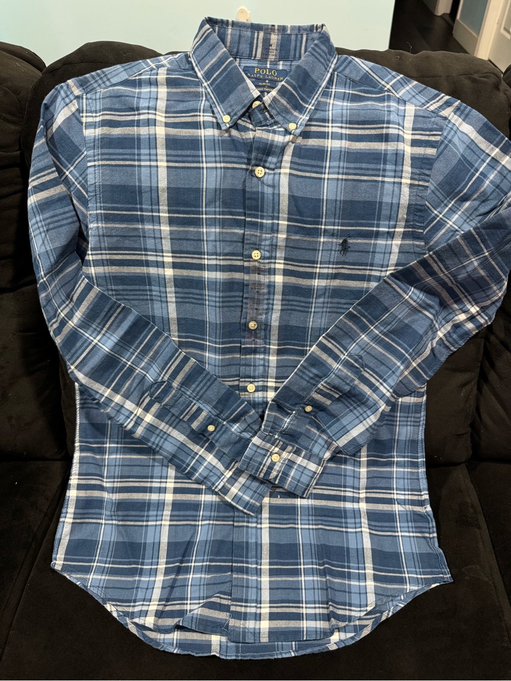 Ralph Lauren Blue and White Plaid Button-Down Shirt